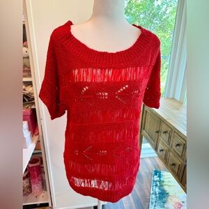 Dolce Cabo Open Knit Red Sweater – Short Sleeve, Size M, Relaxed Fit